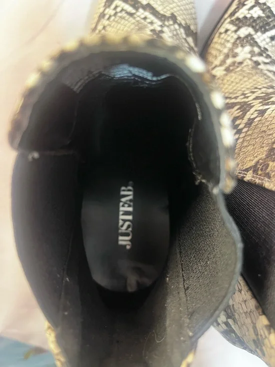 JustFab Snake-Print Chelsea Booties - Black & White - Picture 8 of 12